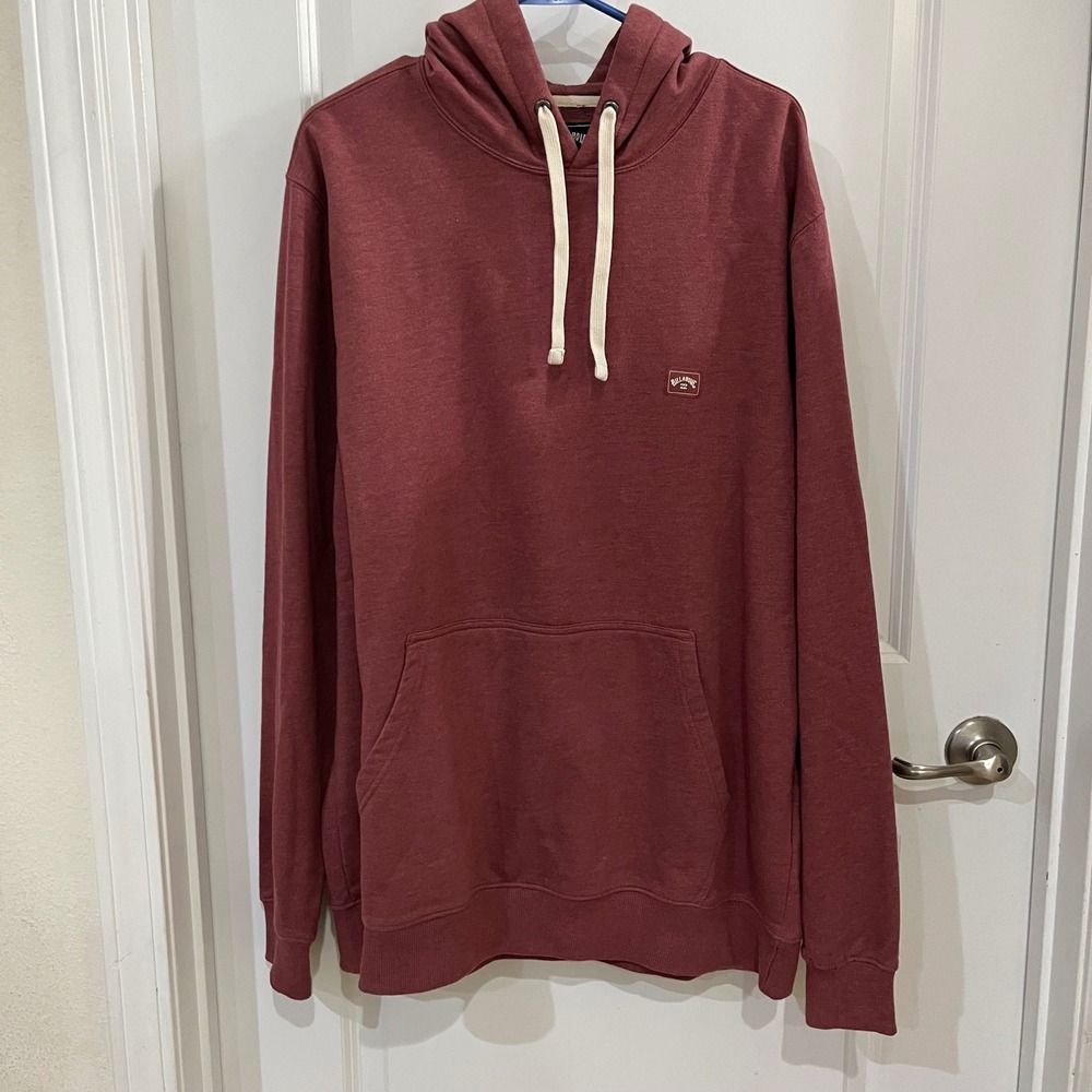 Billabong Mens XXL Pullover Hoodie Burgundy Red Heathered Fleece Sweatshirt